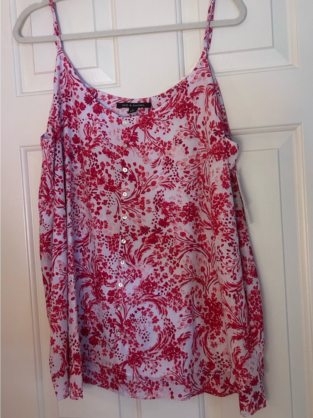 NWT Zac & Rachel White and Red Floral Faux Button-Front Camisole XL